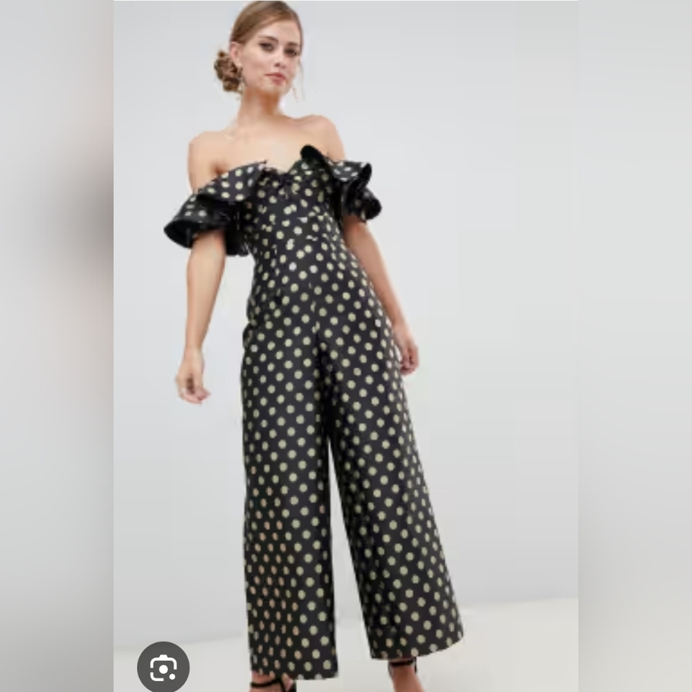 Asos Black and Gold Polka Dot Jumpsuit Size US 4